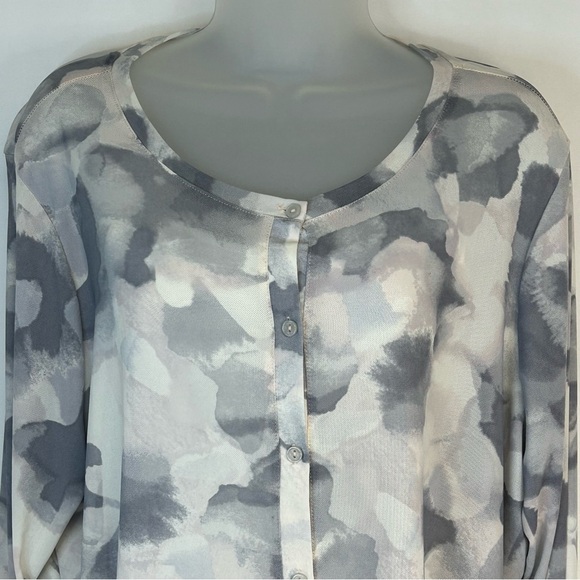 LOGO Lori Goldstein Button Up Top Shirt XL Stretch Semi Sheer Long Sleeve Artsy - Picture 3 of 11